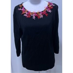 Vintage KIKIT/Maurice Sasson Black Pullover 3/4-Sleeve Sweater